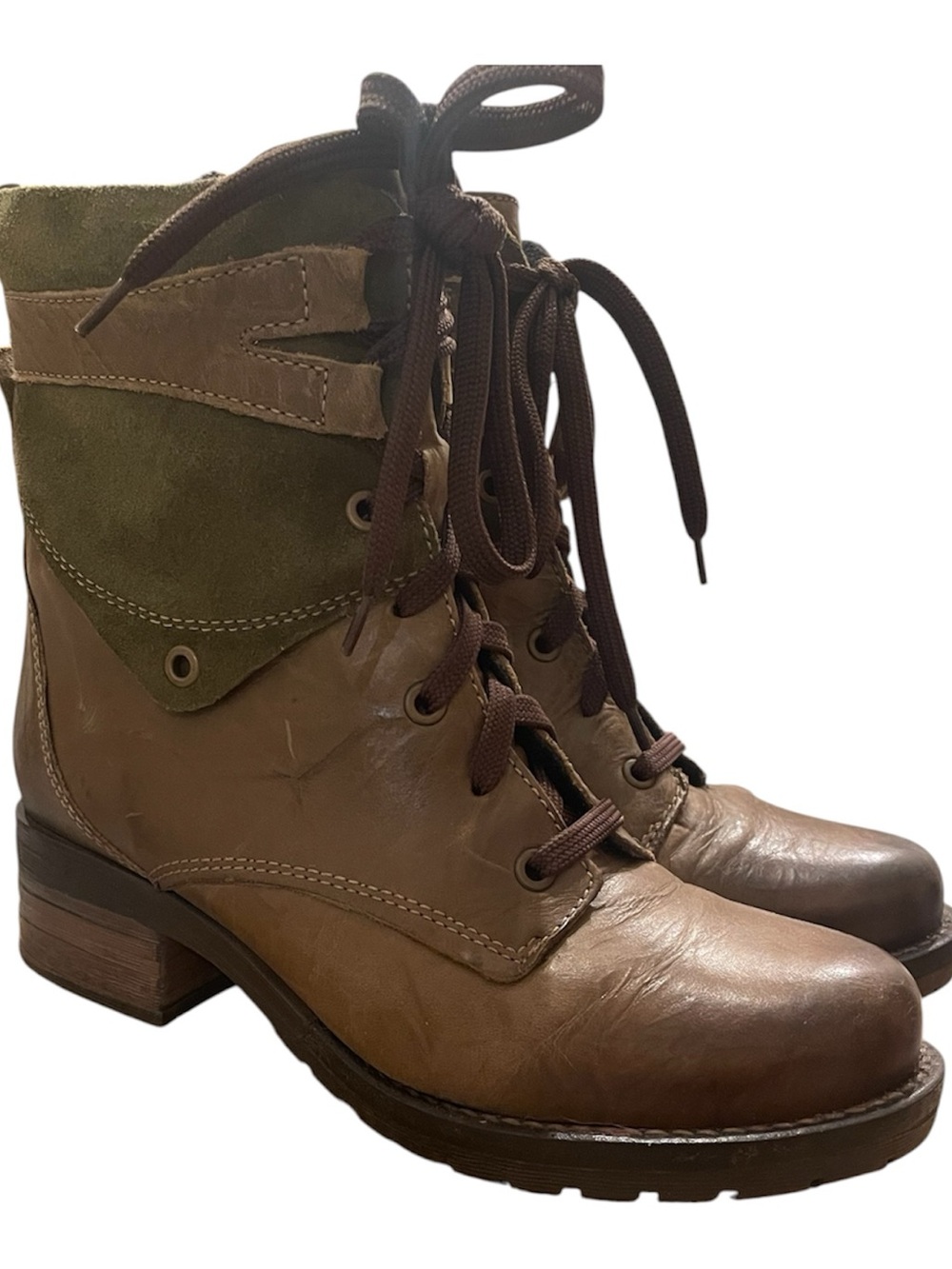 Dromedaris Women's Two-Tone Brown & Olive Lace-Up Kara Boots